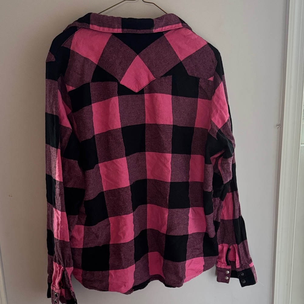 Wrangler Pink and Black Buffalo Plaid Button-Down Shirt - Picture 3 of 3